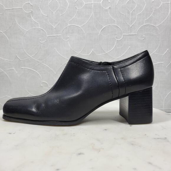 Naturalizer Stitch In Time Ankle Boots 7.5 Black Leather Chunky Heels Square Toe - Picture 1 of 14